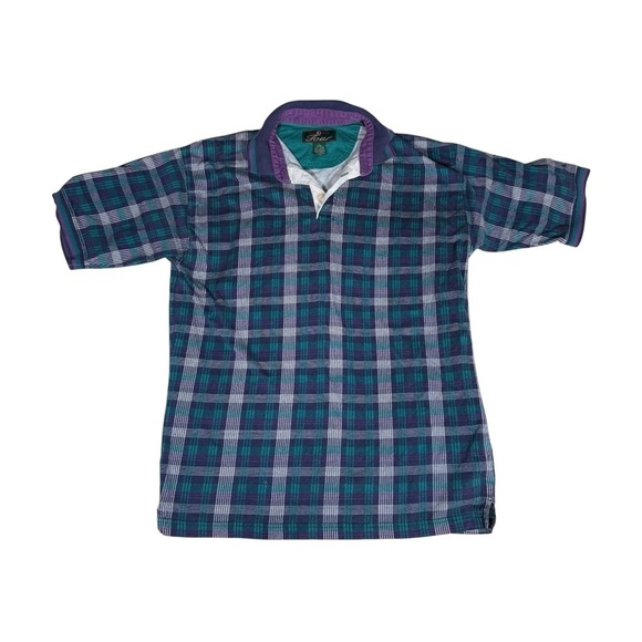 Vintage 90s oversized unisex plaid polo shirt - Picture 1 of 6